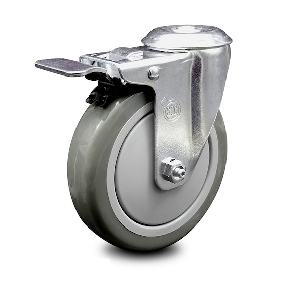 5 Inch Gray Polyurethane Wheel Bolt Hole Caster with Total Lock Brake SCC